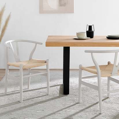 Danish Designs Wish Wooden Dining Chair, Natural Weave & Off-White