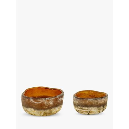 nkuku Janka Glass Tealights, Set of 2 Amber | H4 x W10 x D10cm