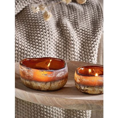 nkuku Janka Glass Tealights, Set of 2 Amber | H4 x W10 x D10cm