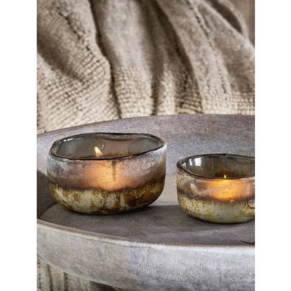 nkuku Janka Glass Tealights, Set of 2 Charcoal | H4 x W10 x D10cm