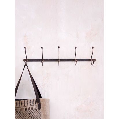 nkuku Rama 5 Hook Coat Rack, Iron Grey | H17 x W34 x D64cm