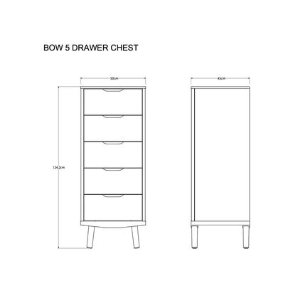 John Lewis Bow 5 Drawer Tall Boy Chest, Oak Oak | H124 x W50 x D45cm