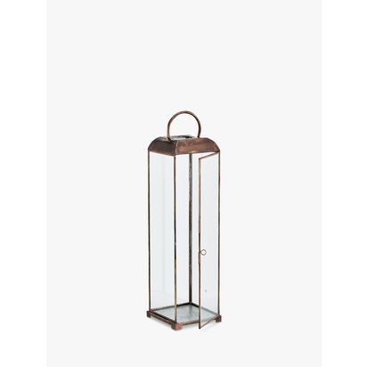 nkuku Kaso Brass Lantern Candle Holder, Antique Brass Antique Brass | Small: H45 x W17 x D17cm