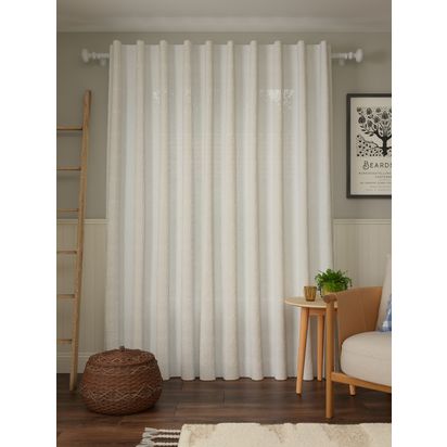 John Lewis Wide Stripe Hidden Tab Voile Panel Natural | W140 x Drop 229cm