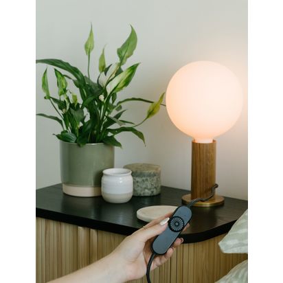 Tala Knuckle Table Lamp with Sphere IV 8W ES LED Dim to Warm Globe Bulb Oak | H28 x Dia.15cm