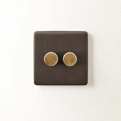 Two gang 2 way Florence dimmer switch in bronze