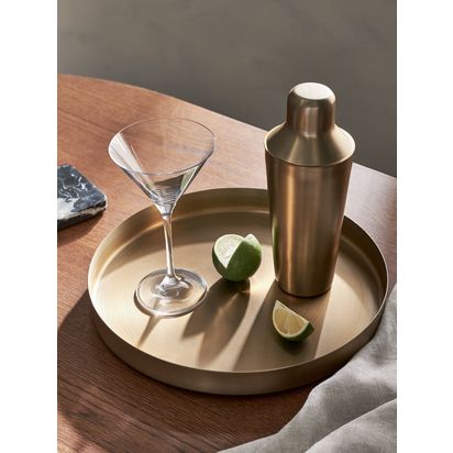 John Lewis Stainless Steel Round Bar Tray, Gold Gold | H3.50 x W32 x D32cm