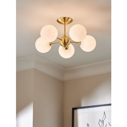 John Lewis Satellite 5 Arm Semi Flush Ceiling Light, Satin Brass Satin Brass | H21 x Dia.46cm