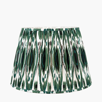 Izara 35cm Racing Green Ikat Patterned Mushroom Pleat Tapered Lampshade