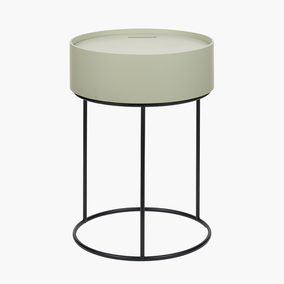 Hugo Sage Green Wood Veneer and Black Metal Storage Table