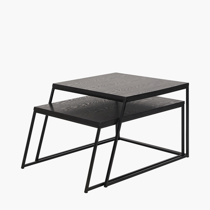 Mashiko S/2 Black Ash Veneer and Black Metal Coffee Tables