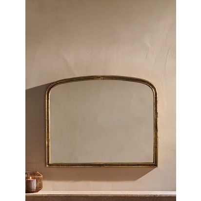 Nkuku Almora Arched Overmantel Wall Mirror, 91.5 x 110cm, Antique Brass Antique Brass | H91.5 x W110 x D4.5cm