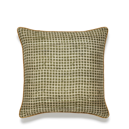 OKA, Grassetto Check Cushion Cover - Green, Cushion Covers, Cotton/Silk, Checked/Patterned/Printed