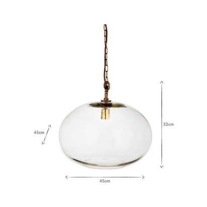 nkuku Otoro Round Glass Pendant Light, Large Clear | L32 x Dia.45cm