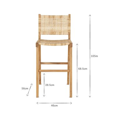 mkuku Madrisana Bar Stool, Natural Natural | H105 x W46 x D46cm