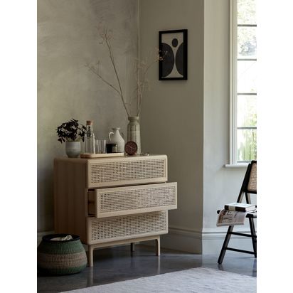 John Lewis Rattan 3 Drawer Chest Oak | H85.0cm * W85.0cm * D45.2cm