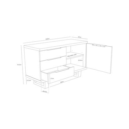 John Lewis Calia Small Sideboard Oak | H74 x W120 x D47cm