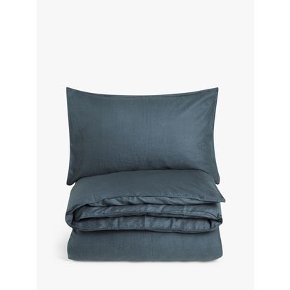 John Lewis Comfy & Relaxed Washed Linen Bedding Denim Blue | W225.00cm * D220.00cm