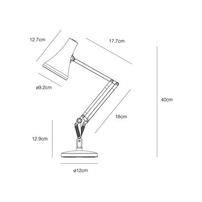 Anglepoise 90 Mini Mini LED Desk Lamp Black | H40 x W12 x D17.7cm