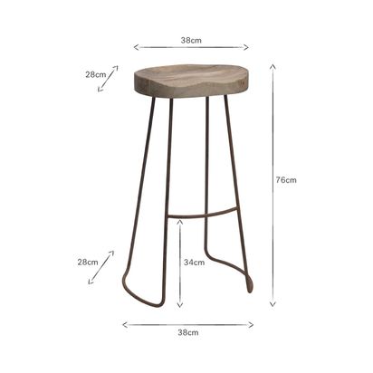 Nkuku Loko Mango Wood Tall Stool, Natural/Rust Natural/Rust | H75.5 x W38.5 x D28cm
