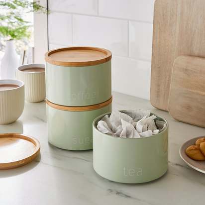 Set of 3 Stacking Tea, Coffee and Sugar Canisters