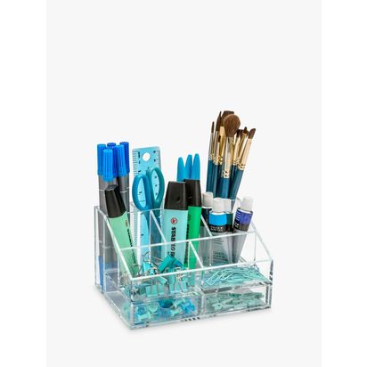 Osco Acrylic 2 Drawer Desk Organiser, Clear Clear | H9.9 x W16.5 x D12.1cm