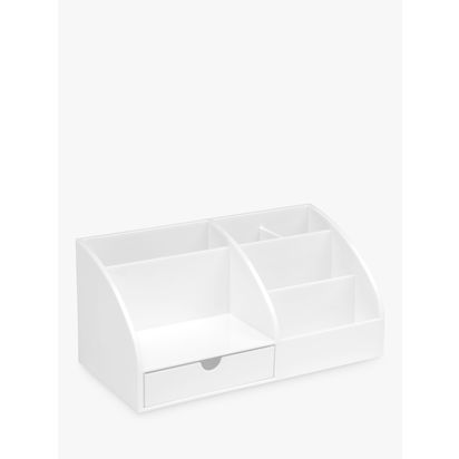 Osco Plastic Desk Organiser, White White | H12 x W25 x D13cm