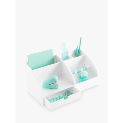 Osco Plastic Desk Organiser, White White | H12 x W25 x D13cm