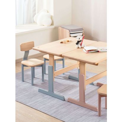 Boori Tidy Learning Kids' Table & Chair Set Blueberry/Almond | Table: H48.5-65, W80 x D48cm, Chairs: H54 x W31 x D27cm