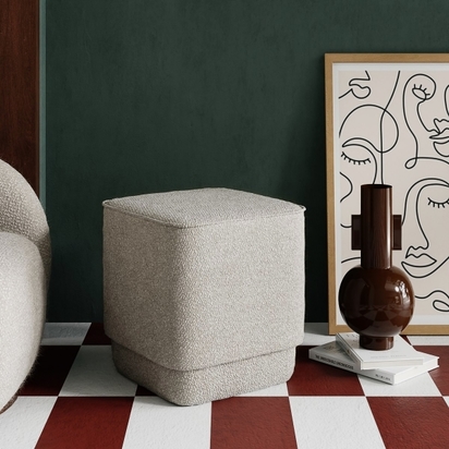 Soho Pouffe, Speckled Stone Sustainable Boucle