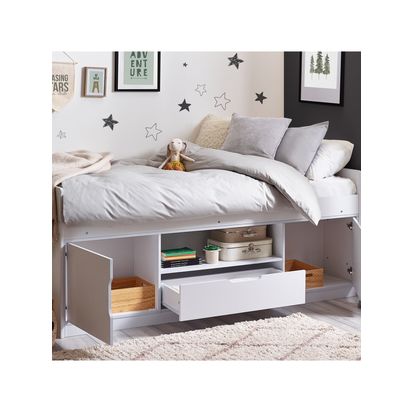 Julian Bowen Atom Low Sleeper Bed Frame, Single, White White | H80 x W98 x L196cm