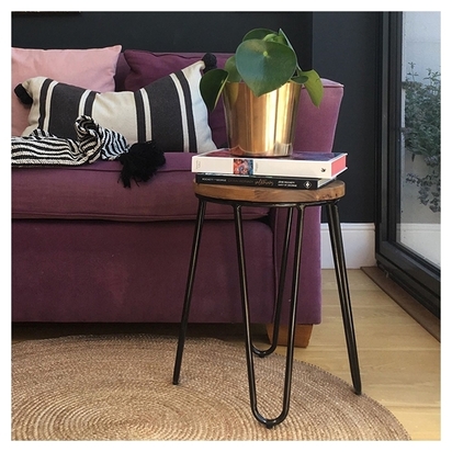 Hairpin Low Stool, Brown Elm Wood & Black Seat Colour: Dark Wood Seat