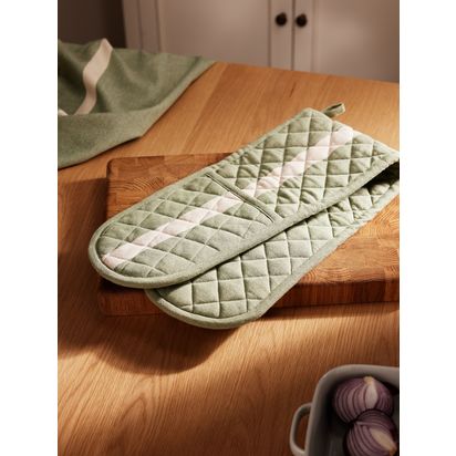 John Lewis Leckford Striped Cotton Oven Glove, Green Green