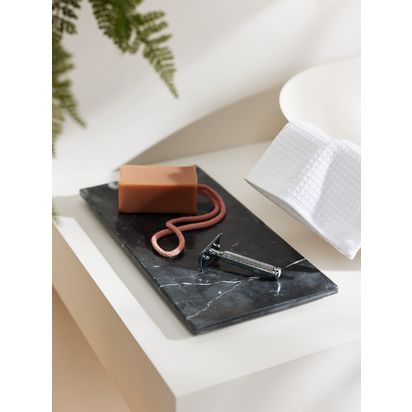 John Lewis Black Marble Accessory Tray Black | H1.5 x W15 x D30cm