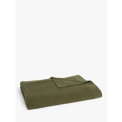 John Lewis Rye Plain Knit Throw Avocado | L200 x W150cm