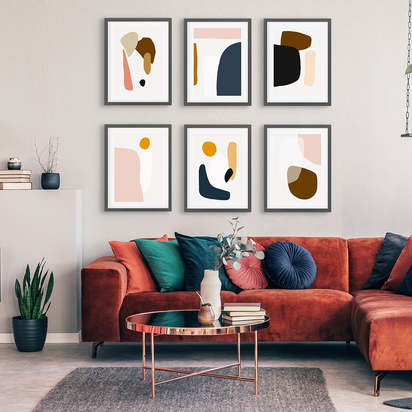 Modern Colourful Abstract Gallery Wall Art Set White Frame