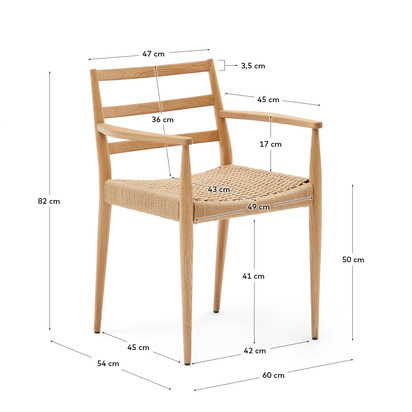 Analy chair with armrests in solid oak wood in a natural finish and rope cord seat FSC 100