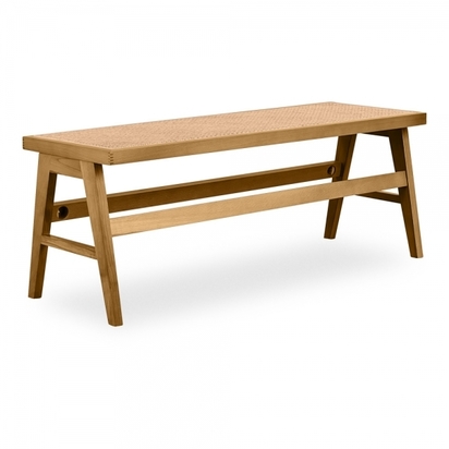 Cleo Wooden Dining Bench, Cane & Natural