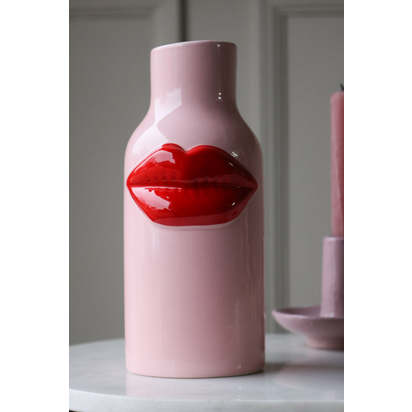 Pink Ceramic Vase With Luscious Red Lips