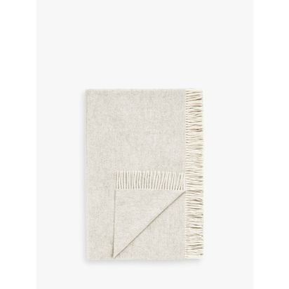 John Lewis Herringbone Shetland Lambswool Throw Light Grey | W140 x D185cm