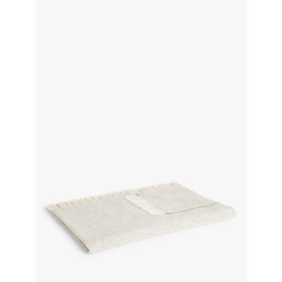 John Lewis Herringbone Shetland Lambswool Throw Light Grey | W140 x D185cm