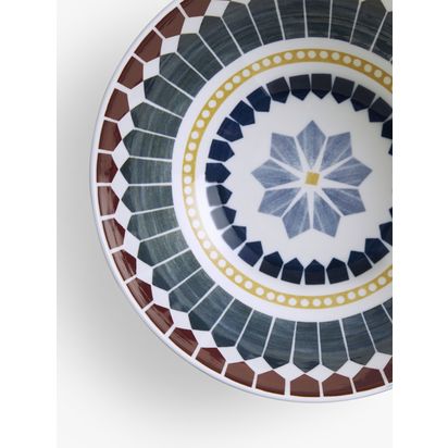 John Lewis Lisbon Fine China Serve Bowl, 20cm, Blue/Multi Blue/Multi | H8.6 x Dia.20.2cm