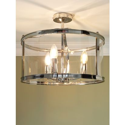 Laura Ashley Harrington 3 Bulb Semi Flush Ceiling Pendant Light, Polished Nickel Polished Nickel