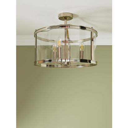 Laura Ashley Harrington 3 Bulb Semi Flush Ceiling Pendant Light, Polished Nickel Polished Nickel | H33 x W40 x D40cm