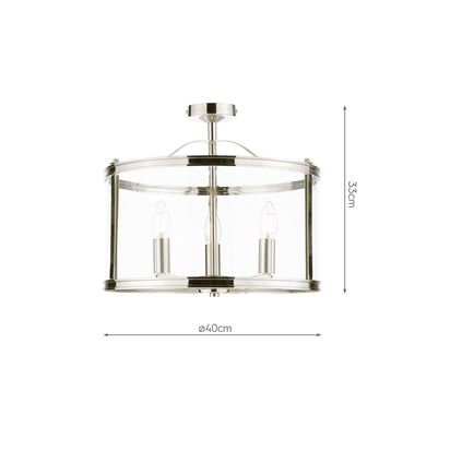 Laura Ashley Harrington 3 Bulb Semi Flush Ceiling Pendant Light, Polished Nickel Polished Nickel