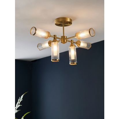 Bay Lighting Aydan 6 Arm Semi Flush Ceiling Light, Gold Gold | H34.4 x W65.5 x D65.5cm