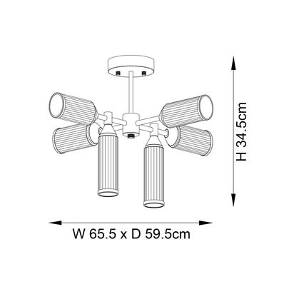 Bay Lighting Aydan 6 Arm Semi Flush Ceiling Light, Gold Gold | H34.4 x W65.5 x D65.5cm