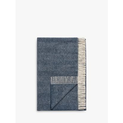 John Lewis Herringbone Shetland Lambswool Throw Navy | W140 x D185cm