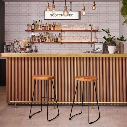 Victoria Metal Kitchen Stool, Walnut & Black Seat Colour: Light Walnut Seat