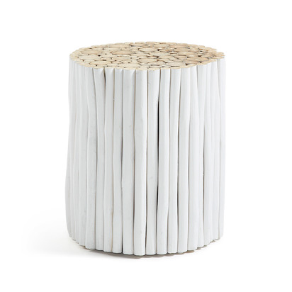 Filip solid teak with white finish side table, Ã˜ 35 cm